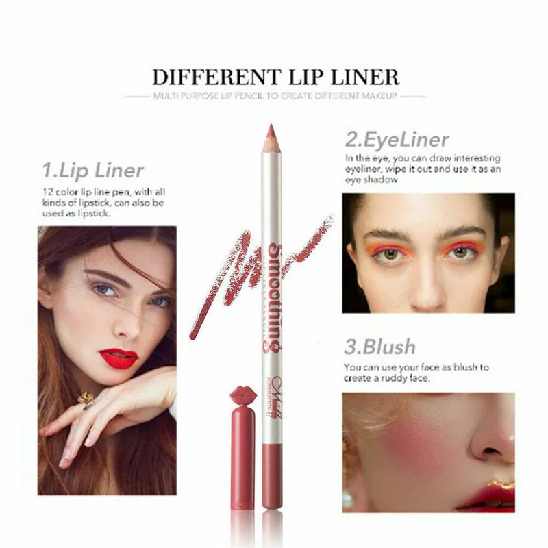 12-Color/Set Lip Liner Pencil Waterproof Matte Lipliner for Women Nude Lip Makeup