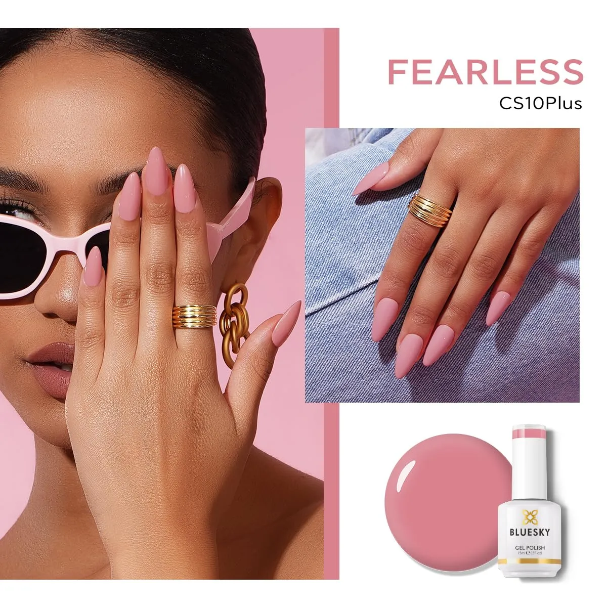 BLUESKY Gel Polish for Nails Color Pink Fragrant, Salon Manicure Single Bottle, Long Lasting&Chip Resistant,15ml,CS10P/FEARLESS