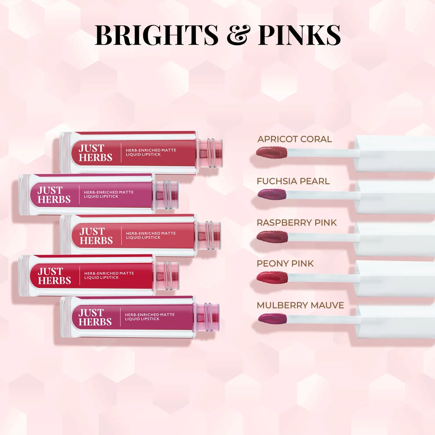 Brights And Pinks: Full-Size Herb Enriched Matte Liquid Lipstick Kit - Set of 5