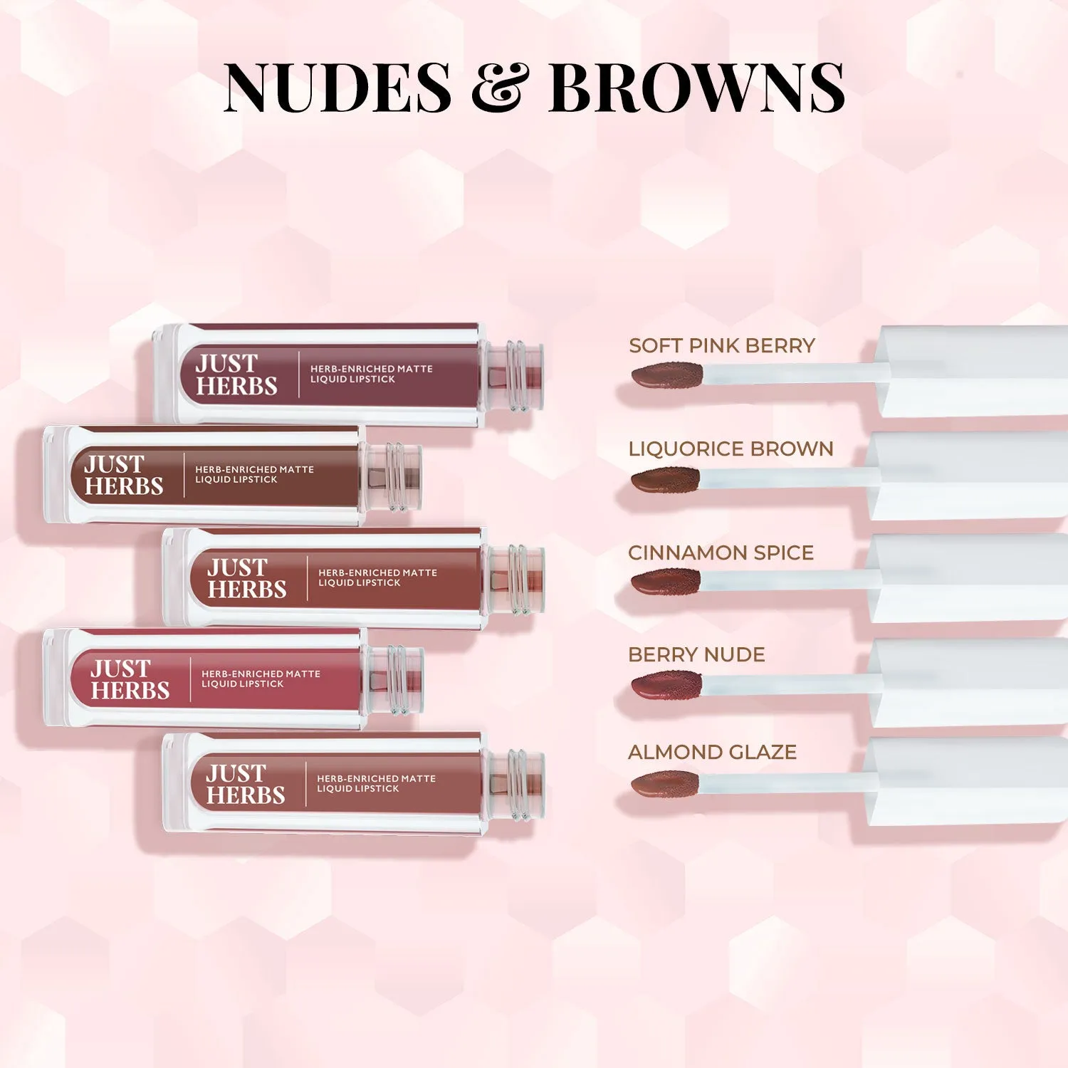 Brights And Pinks: Full-Size Herb Enriched Matte Liquid Lipstick Kit - Set of 5