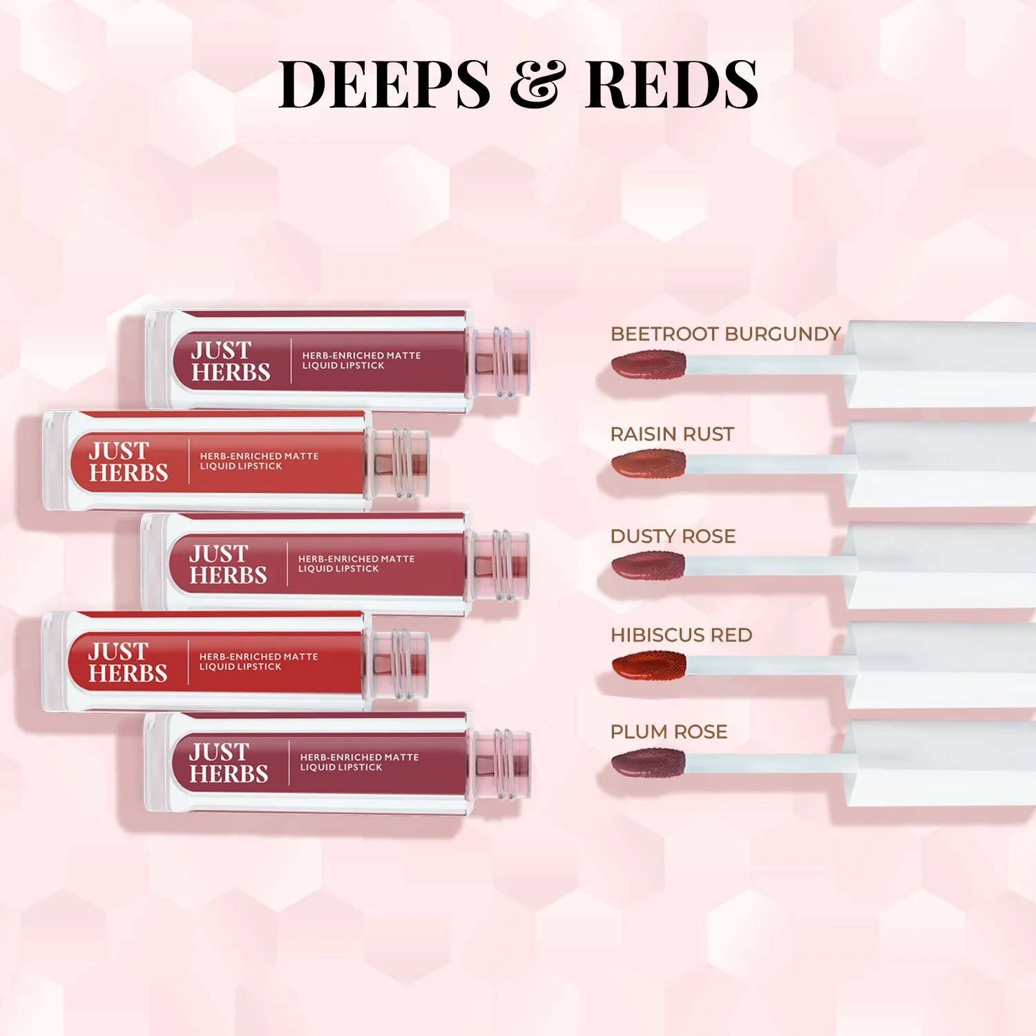 Brights And Pinks: Full-Size Herb Enriched Matte Liquid Lipstick Kit - Set of 5