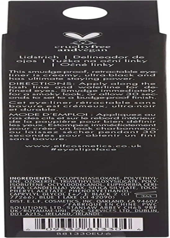 e.l.f. No Budge Retractable Eyeliner, Creamy & Ultra-Pigmented, Waterproof, Creates Bold & Defined Lines, Black, 0.006 Oz (0.18G)