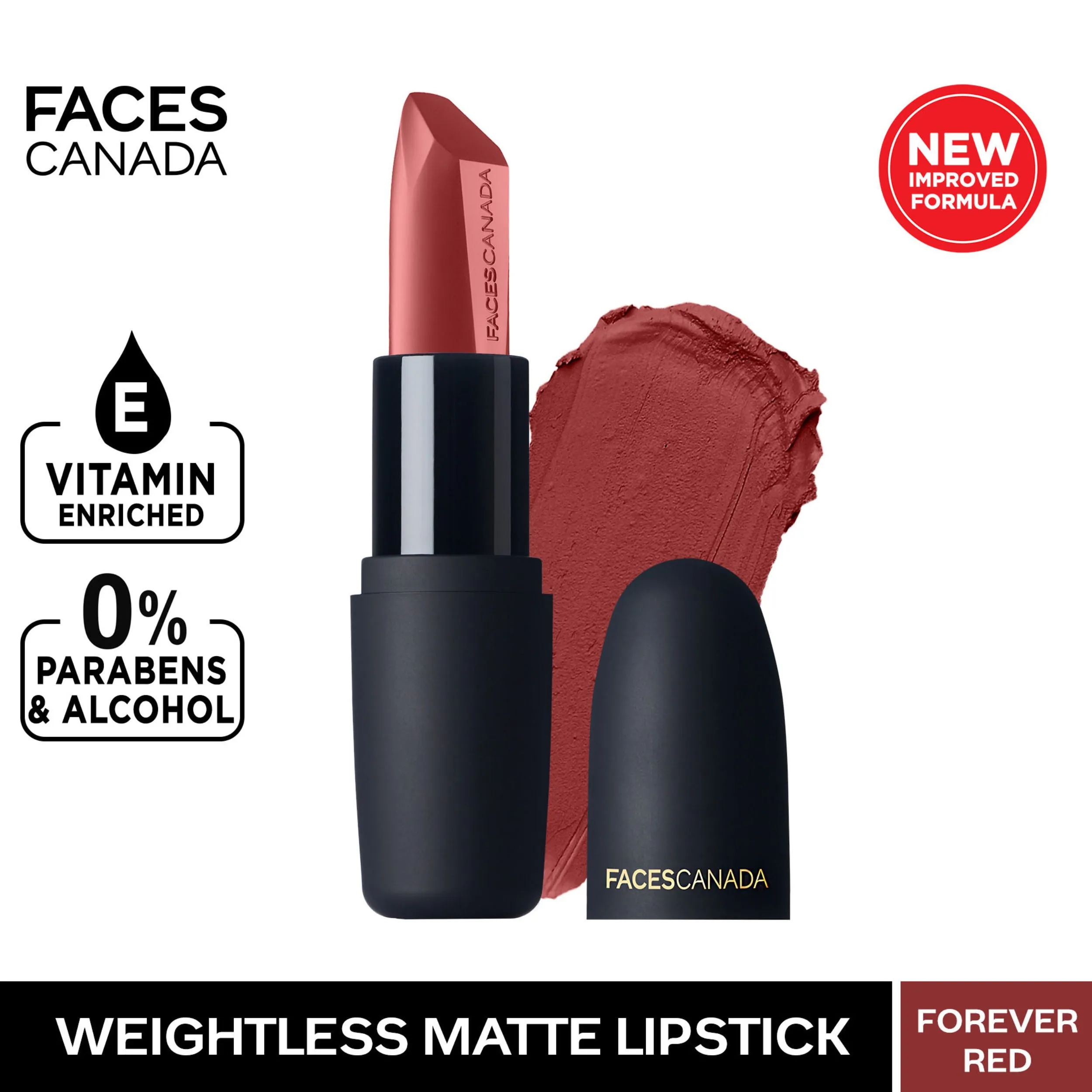 Faces Canada Weightless Matte Lipstick | Jojoba and Almond Oil enriched | Highly pigmented | Smooth One Stroke Weightless Color | Keeps Lips Moisturized |Shade - Forever Red 4g