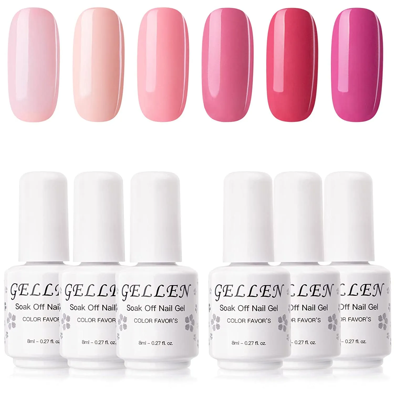Gellen Gel Nail Polish Kit- Gentle Nudes Series Nude Neutrals 6 Colors, Warm Pastels Beige Pink Soak Off Gel Polish Set