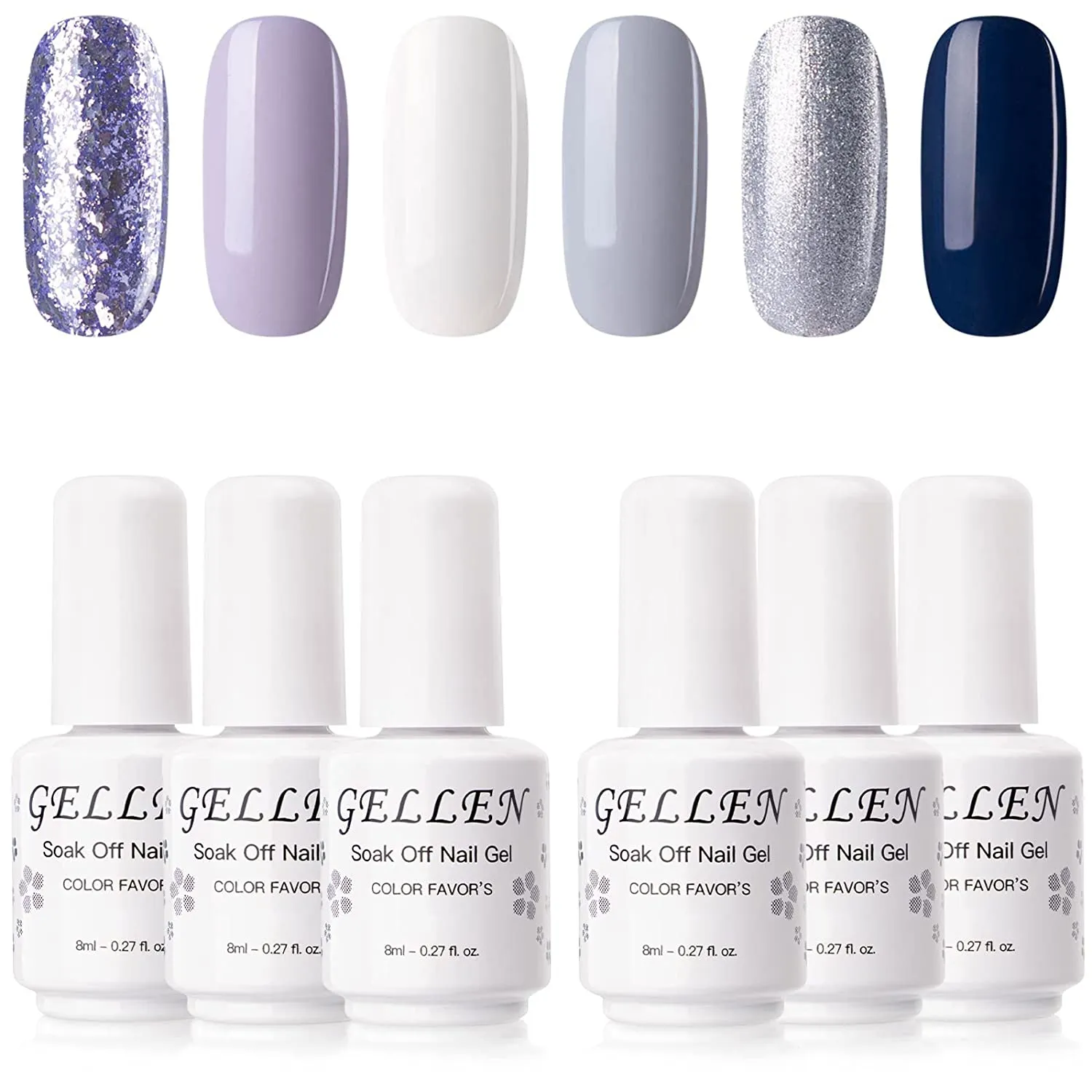 Gellen Gel Nail Polish Kit- Gentle Nudes Series Nude Neutrals 6 Colors, Warm Pastels Beige Pink Soak Off Gel Polish Set