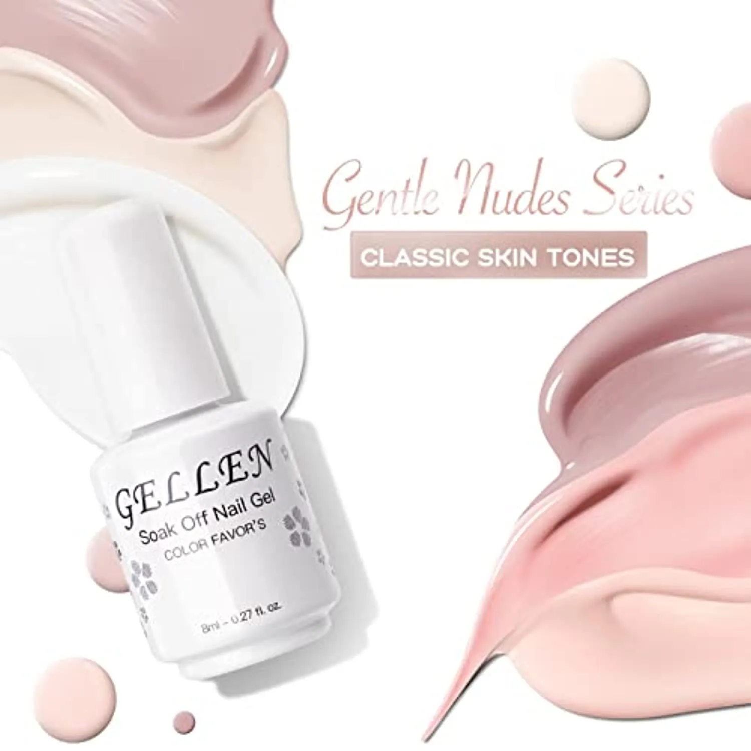 Gellen Gel Nail Polish Kit- Gentle Nudes Series Nude Neutrals 6 Colors, Warm Pastels Beige Pink Soak Off Gel Polish Set