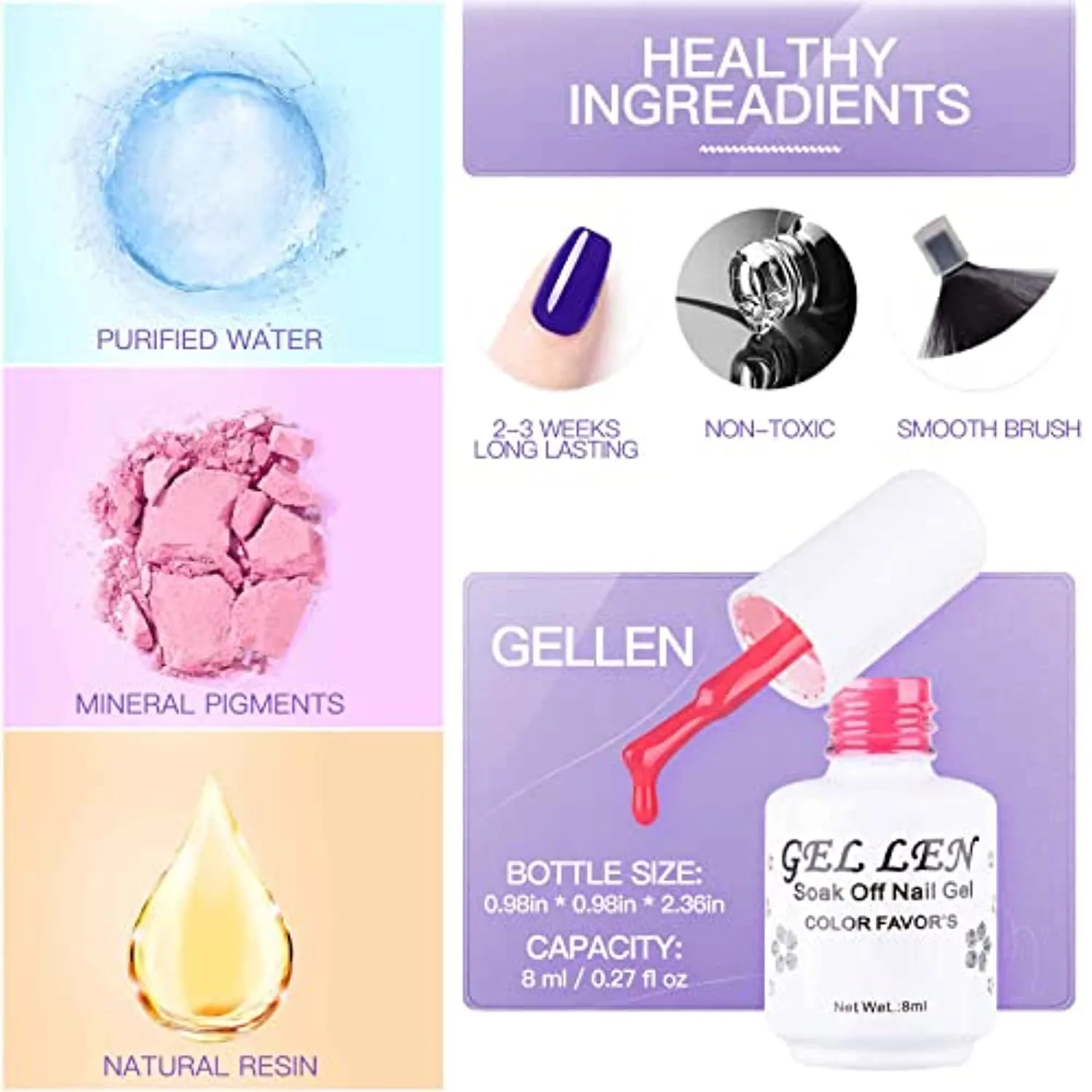 Gellen Gel Nail Polish Kit- Gentle Nudes Series Nude Neutrals 6 Colors, Warm Pastels Beige Pink Soak Off Gel Polish Set