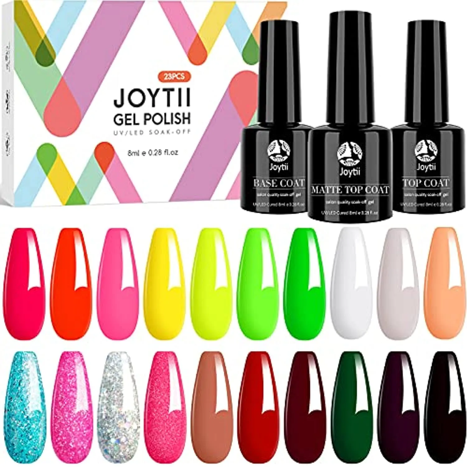 Joytii Gel Nail Polish Kit, 23pcs Gel Nail Polish Set with No Wipe Matte/Glossy Top and Base Coat UV LED Soak Off Gel Nail Polishes for Nail Salon Nail DIY at Home