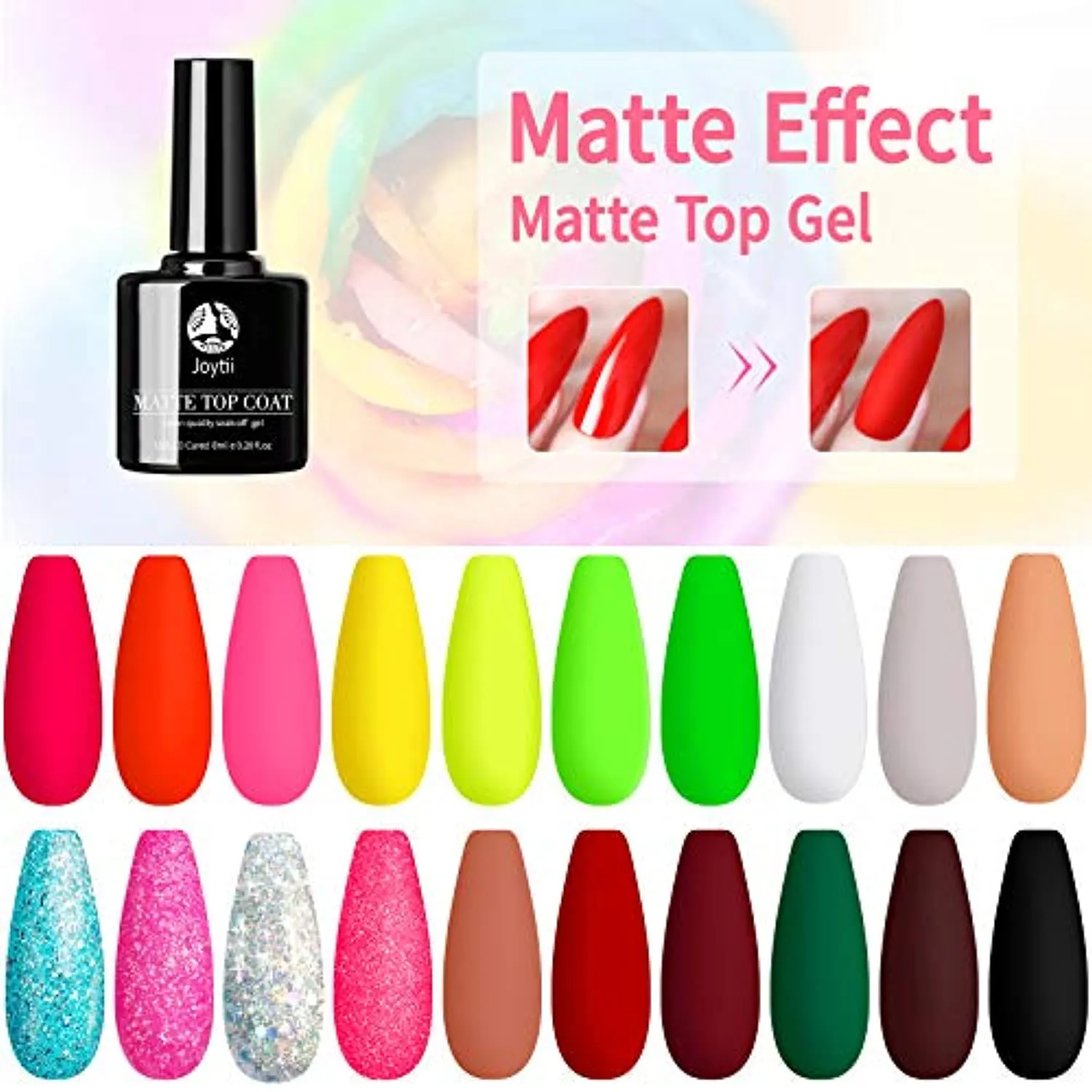 Joytii Gel Nail Polish Kit, 23pcs Gel Nail Polish Set with No Wipe Matte/Glossy Top and Base Coat UV LED Soak Off Gel Nail Polishes for Nail Salon Nail DIY at Home