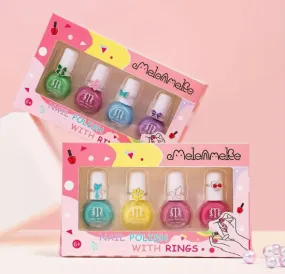 Kids Nail Polish and Ring Set - 4pc